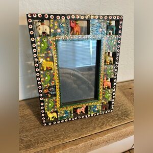 vintage hand-painted folk art hand-carved animal frame made in India